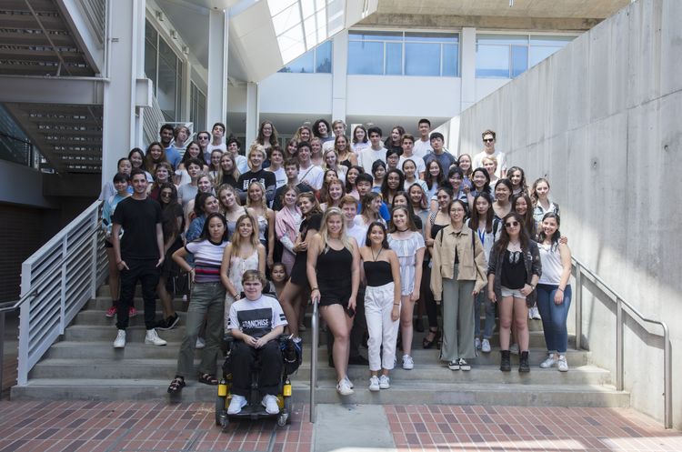 Group of summer art institute students on Broad Art Center stairs